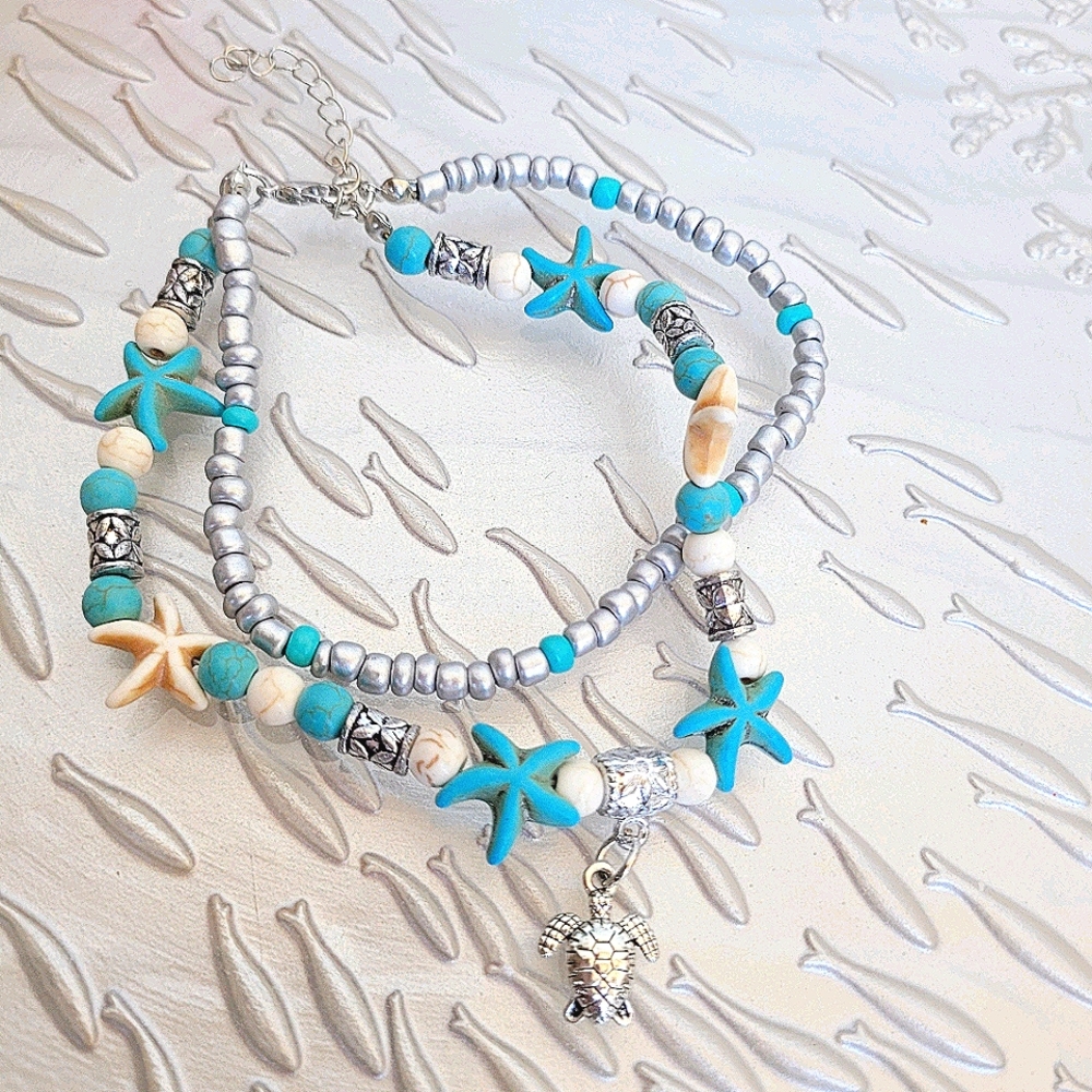 NWT - Seashells Turtle Double Bracelet Anklet
